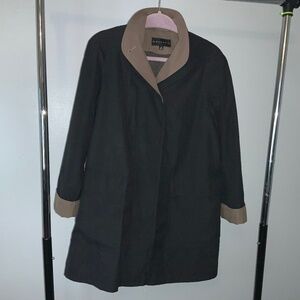 Gallery button front trench coat Sz S wool blend liner vintage